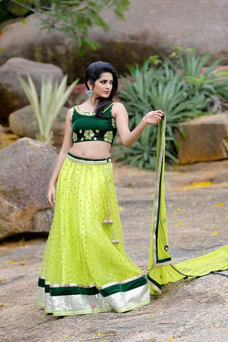 Green and yellow Lehenga