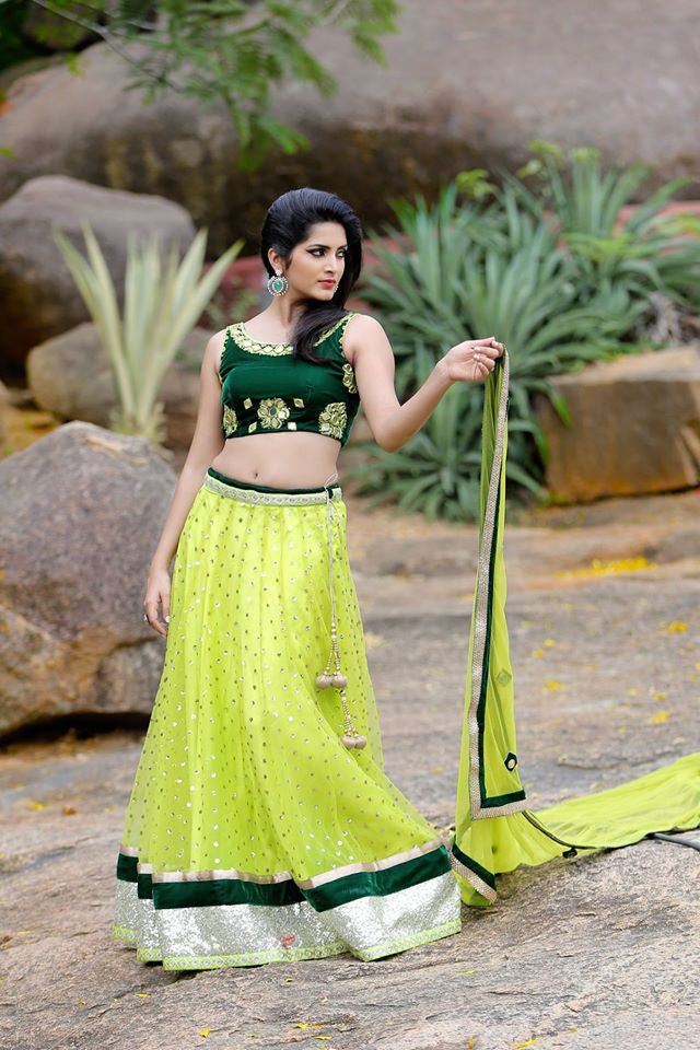 Green and yellow Lehenga